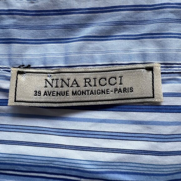 Nina Ricci Size S Blue & White Striped Criss Cross Sleeveless Wrap Blouse Top - Picture 7 of 16